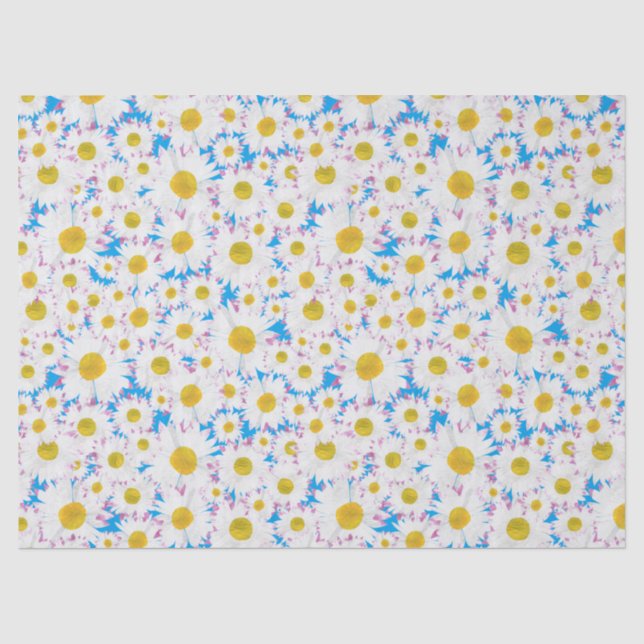 Ditzy Daisies über blaues Gewebe Seidenpapier (Vorderseite)