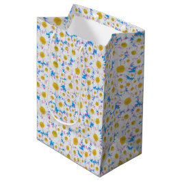 Ditzy Daisis auf Blue Custom Medium Geschenktasche Mittlere Geschenktüte