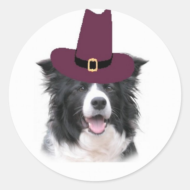Ditzy Dogs~Border Collie Sticker~Erntedank Runder Aufkleber (Vorderseite)