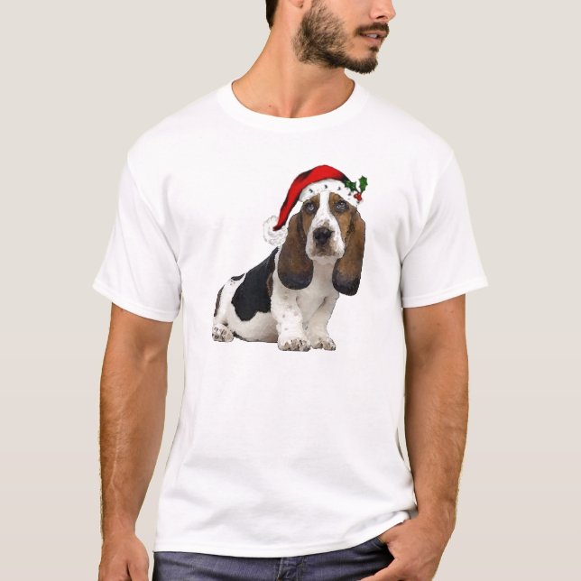 Ditzy Dogs~Original Tee~Bassett Hound~Christmas T-Shirt (Vorderseite)