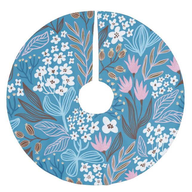Ditzy Floral: Vintages Federdesign. Polyester Weihnachtsbaumdecke (Vorderseite)