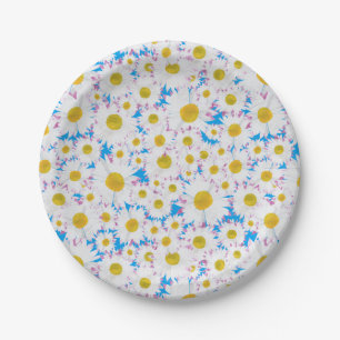 Ditzy Gänseblümchen auf blauem kundenspezifische Pappteller