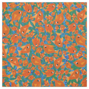 Ditzy orange Fisch-Muster auf blaues Grün-Gewebe Stoff