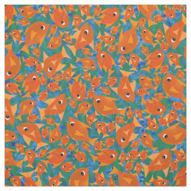 Ditzy orange Fisch-Muster auf blaues Grün-Gewebe Stoff (Muster)