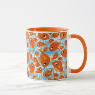 Ditzy Orange Fish on Watery Blue Ringer Tasse