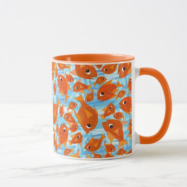 Ditzy Orange Fish on Watery Blue Ringer Tasse (Rechts)