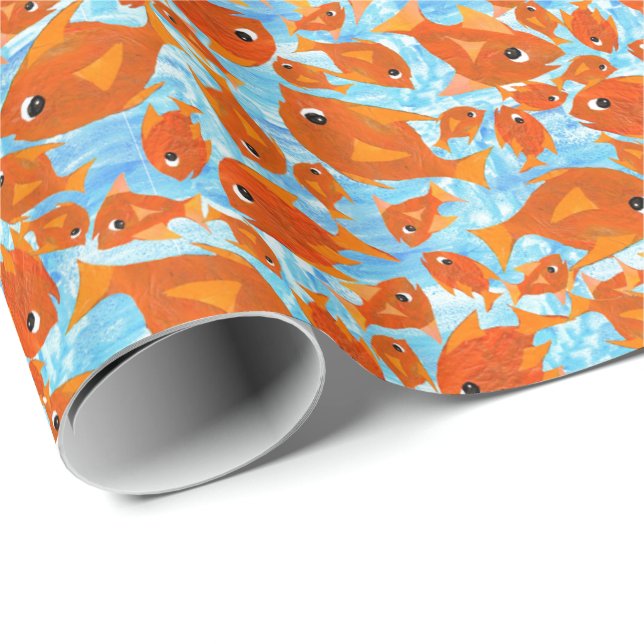Ditzy Orange Fish on Watery Blue Wrapping Paper Geschenkpapier (Rolleneckpunkt)