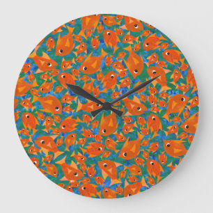 Ditzy Orange Fish Pattern auf der grünen und blaue Große Wanduhr