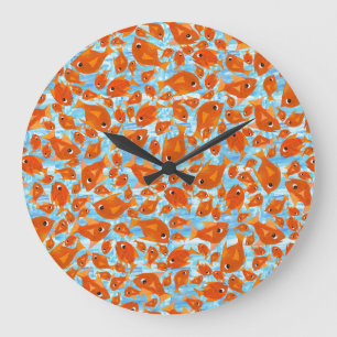 Ditzy Orange Fishing Pattern auf der Wasserblauen  Große Wanduhr
