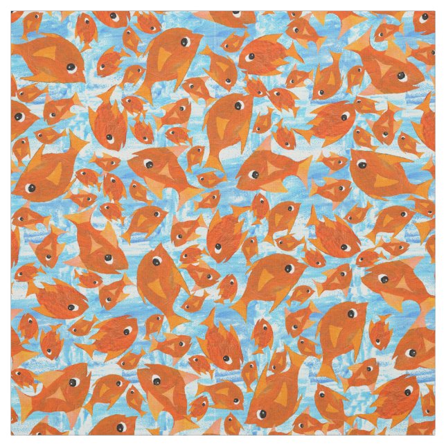 Ditzy Orange Fishing Pattern auf Watery Blue Fabri Stoff (Muster)