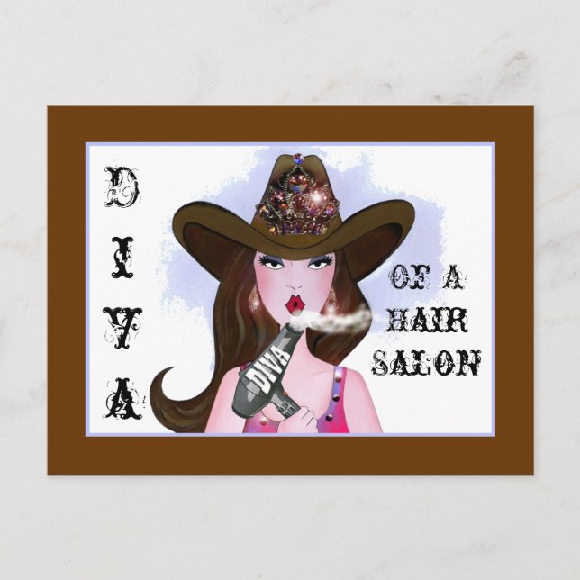 "Diva a Cowgirl" Friseur Salon Postkarten (Vorderseite)