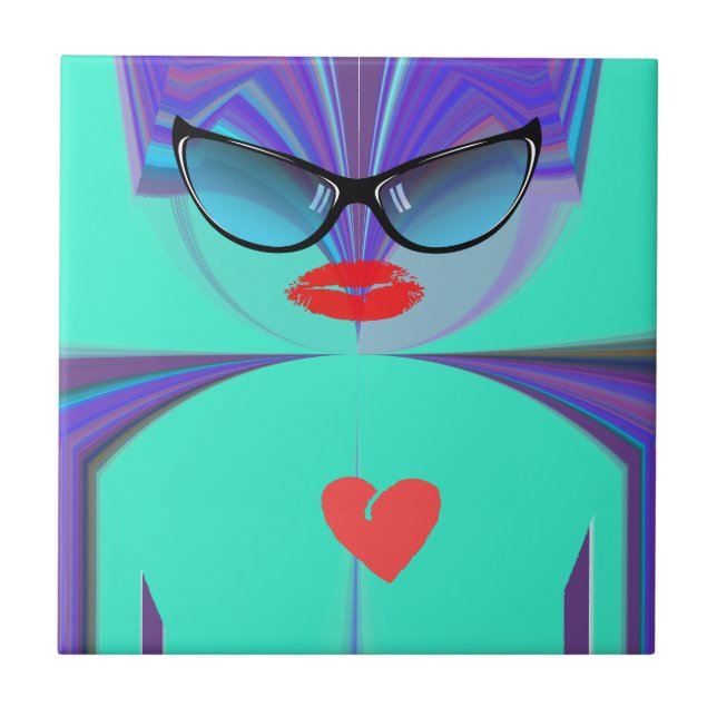 Diva Aura Vibrant Sonnenbrille Roter Herz Designer Fliese (Vorderseite)
