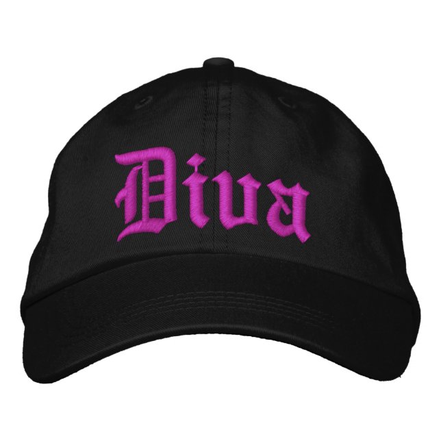 Diva Black mit Hot Pink Ladys Hat Bestickte Baseballkappe (Vorderseite)
