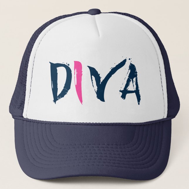 Diva-blauer u. rosa Text-Entwurf Truckerkappe (Vorderseite)