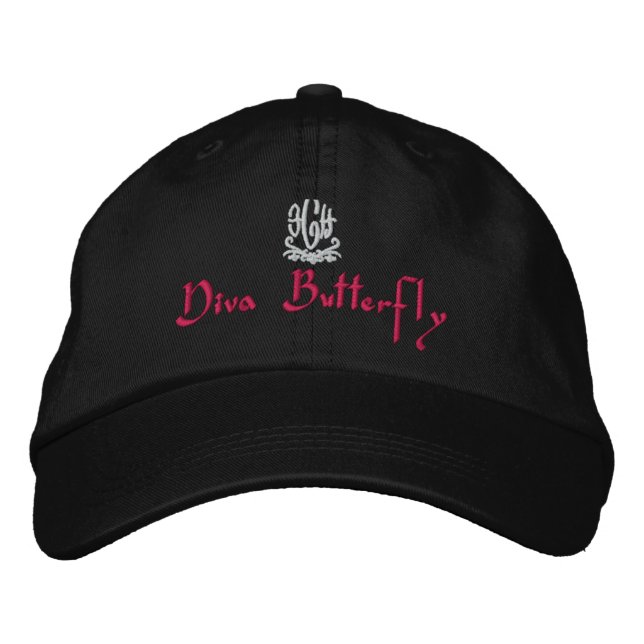 Diva Butterfly Black Bestickte Baseballkappe (Vorderseite)
