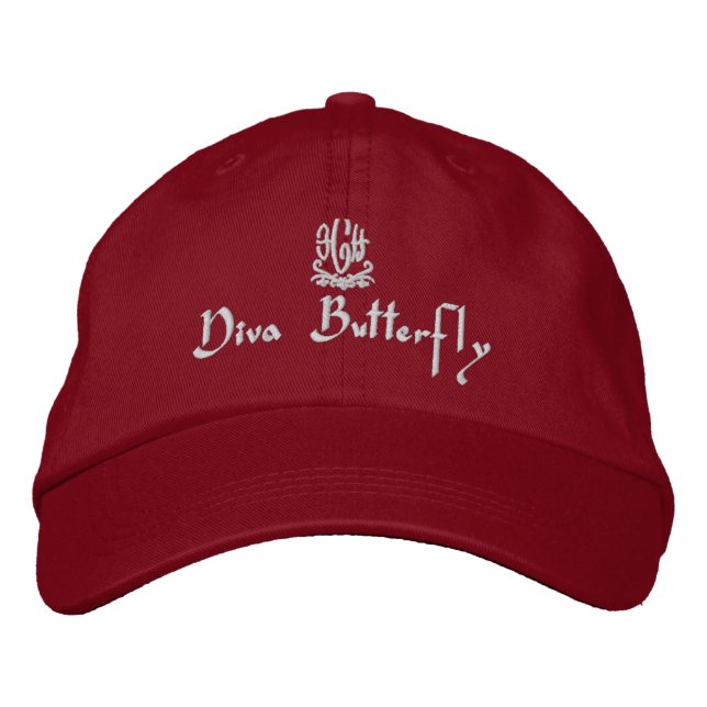 Diva Butterfly Red Bestickte Baseballkappe (Vorderseite)