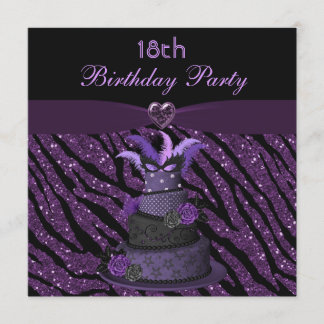 Diva Cake & Printed Zebra Glitzer 18. Geburtstag Einladung