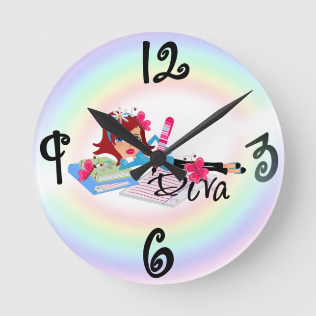 Diva - Custom Square Wall Clock Runde Wanduhr (Vorderseite)