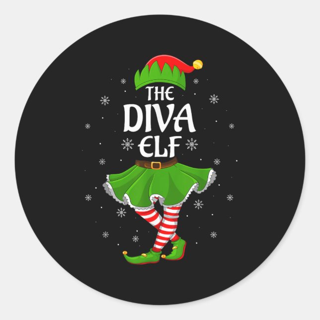 Diva Elf Christmas Family Girls Elf Squad Xm Runder Aufkleber (Vorderseite)