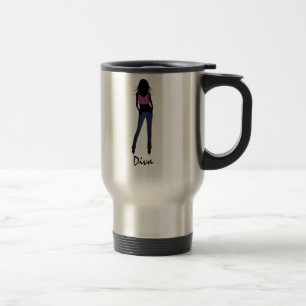 Diva Fashion Girl in Blue Jeans Travel Mug Reisebecher