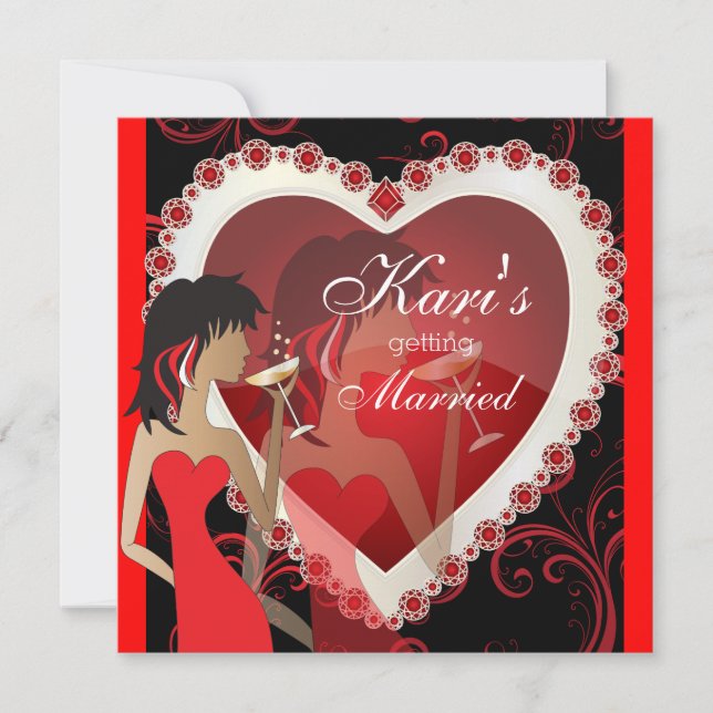 Diva Girls Night Out in einem Jewel Heart Red Einladung (Vorderseite)