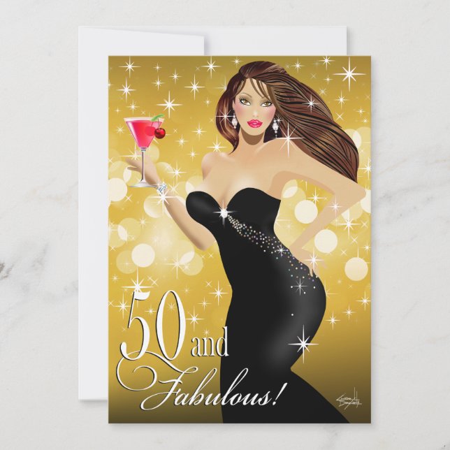Diva Glam Bombshell 50. Geburtstag| Gold Einladung (Vorderseite)
