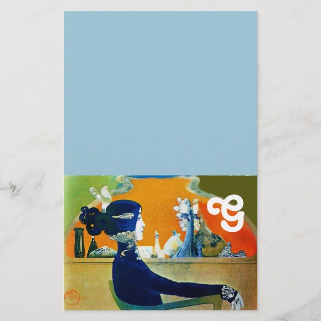 DIVA IN BLAU, SCHÖNHEIT FASHION MONOGRAMM BRIEFPAPIER (Vorderseite)