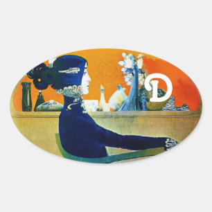 DIVA IN BLAU, SCHÖNHEIT FASHION MONOGRAMM OVALER AUFKLEBER