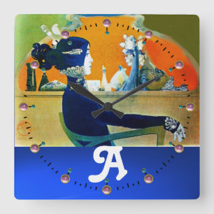 DIVA IN BLAU, SCHÖNHEIT FASHION MONOGRAMM QUADRATISCHE WANDUHR