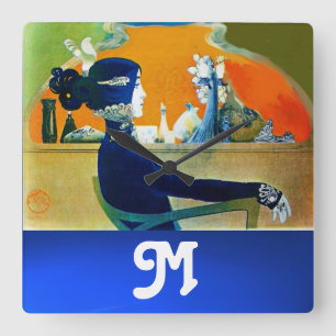 DIVA IN BLAU, SCHÖNHEIT FASHION MONOGRAMM QUADRATISCHE WANDUHR