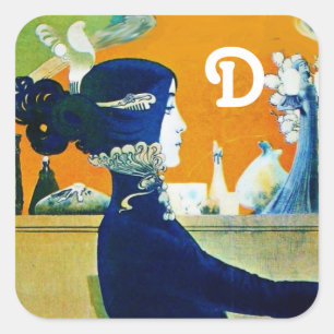 DIVA IN BLAU, SCHÖNHEIT FASHION MONOGRAMM QUADRATISCHER AUFKLEBER