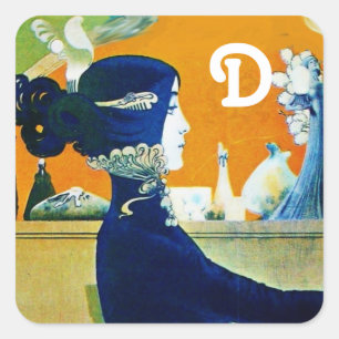 DIVA IN BLAU, SCHÖNHEIT FASHION MONOGRAMM QUADRATISCHER AUFKLEBER