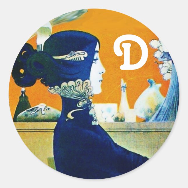 DIVA IN BLAU, SCHÖNHEIT FASHION MONOGRAMM RUNDER AUFKLEBER (Vorderseite)