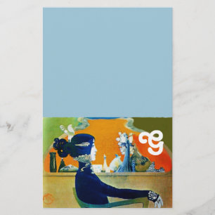 DIVA IN BLAU, SCHÖNHEIT MODE MONOGRAMM BRIEFPAPIER