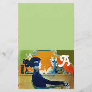 DIVA IN BLAU ,SCHÖNHEIT MODE MONOGRAMM Grün Briefpapier