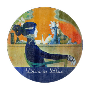DIVA in BLAUE Art Nouveau Beauty Fashion Cutting B Schneidebrett