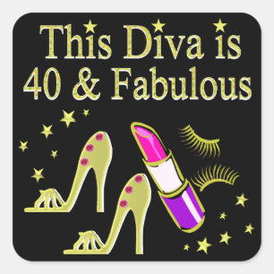 DIVA IST 40 UND FABULOUS GOLD HOCHHEEL DESIGN QUADRATISCHER AUFKLEBER