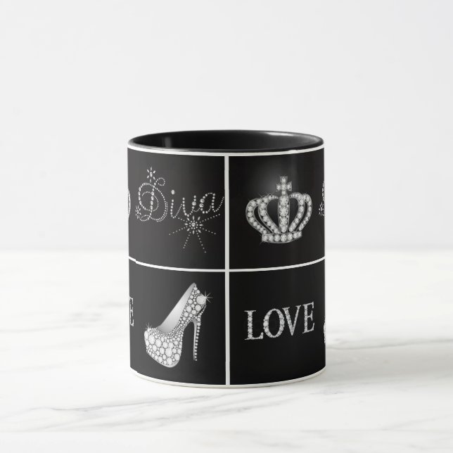 Diva-Kronen-hohe Fersen-Liebe-Collage Tasse (Zentrum)