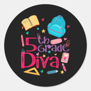 Diva Lehrerin Girl Outfit Niedlich erster Tag Runder Aufkleber
