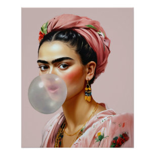 Diva mit Blumenschal bläst Kaugummi Poster