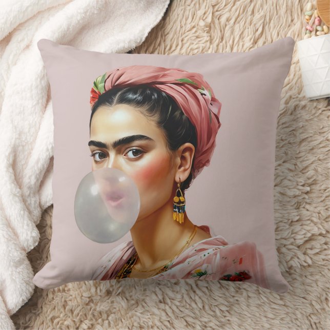 Diva mit Blumenschal blühendem Kaugummi Kissen (Decke)