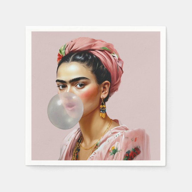 Diva mit Blumenschal blühendem Kaugummi Serviette (Vorderseite)