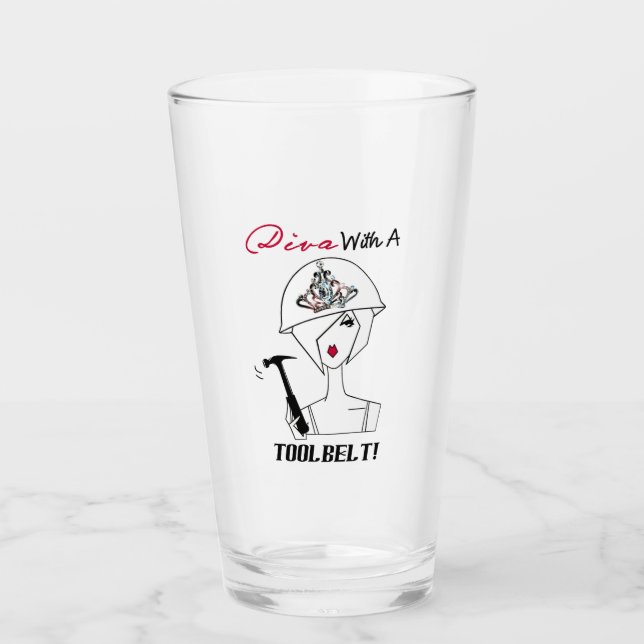 "Diva mit Werkzeuggürtel" Glas (Vorderseite)