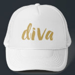 Diva Modern Glitzer Text Design Truckerkappe<br><div class="desc">Modernes Gold Glitzer Textdesign Diva.</div>