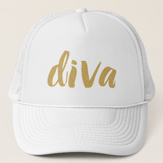 Diva Modern Glitzer Text Design Truckerkappe (Vorderseite)