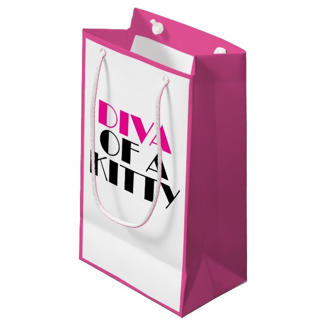 "DIVA of a Kitty" Kleine Geschenktasche Geschenktüte (Vorderseite Schrägansicht)