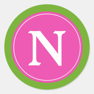 Diva Pink Green Apfel und White Monogram Runder Aufkleber