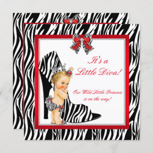 Diva Zebra Princess Girl Baby Showblonde Einladung