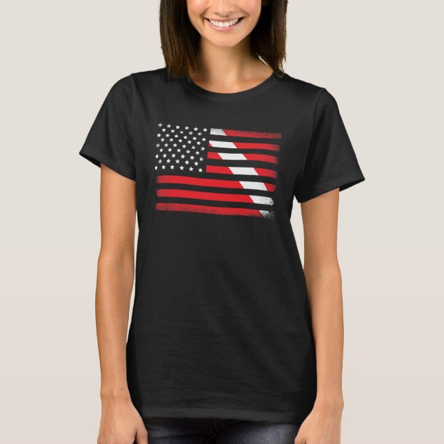 Dive Flag Scuba Diving American Flag T-Shirt (Vorderseite)