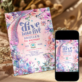Dive into Five Flower Glitter Mermaid Tail Einladung